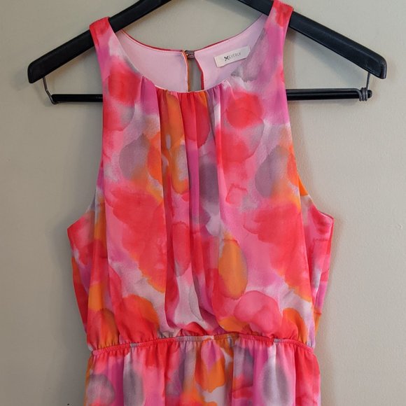 Everly Watercolor Hi Low Dress, Sheer with Lining, Pink & Multi print, size S - Picture 2 of 9